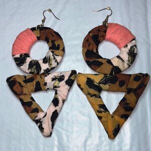 Handcrafted Multicolor Fabric Hoop and Triangle Earrings
